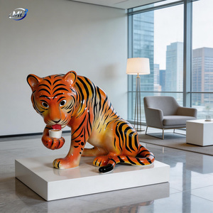 Customized Fiberglass Tiger Sculpture Lifelike Painted Animal Figurine for Commercial Art & Collectible Use - Product Image 2