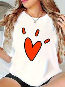 Camiseta de cuello redondo para mujer, con estampado de corazones rojos, holgada, informal, de manga corta, cómoda, para el Día de San Valentín - Product Image 3