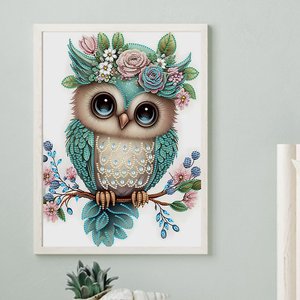 للبيع بالجملة 30*40 DIY بومة زهور ديكور منزلي ماسية الشكل غير منتظمة 5D ديكور جداري أكريليك مجموعات رسم ماسية