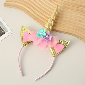 Serre-tête Licorne DAMAI pour Filles, Bandeau à Cornes Scintillantes avec Fleurs, Accessoire de Fête d'Anniversaire pour Enfants, Costume de Cosplay, Accessoire Photo - Product Image 3