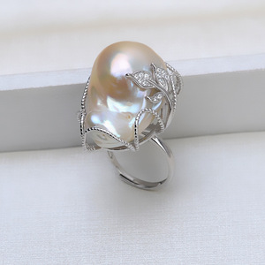 Handmade DIY S925 Silver Open Leaf Ring Baroque <b>Pearl</b> Empty Support New 1510-Accessory for <b>Loose</b> <b>Pearls</b> - Product Image 4