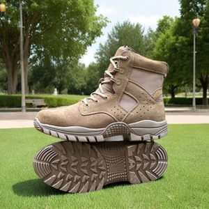Bottes de combat mi-hautes en cuir marron imperméable avec semelle extérieure en caoutchouc et talon bas pour l'entraînement en extérieur - Product Image 4