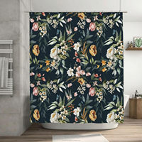 Rideau de douche floral noir, rideau de douche aux fleurs colorées pour salle de bain, ensemble de rideaux de douche en tissu imperméable 72*72 pouces