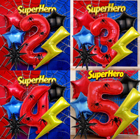 Nouveau ballon en aluminium rouge numérique de 32 pouces avec autocollant araignée pour fête d'anniversaire