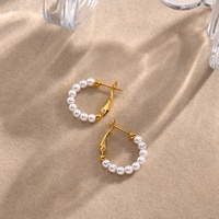 Boucles d'oreilles créoles élégantes en acier inoxydable, imitation perle, plaqué or 18 carats, bijoux pour femmes, modèle Spring Creek Water EH-627