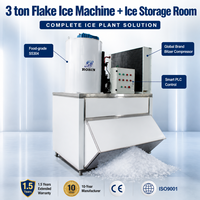 Machine à glace en flocons automatique de 3 tonnes en acier inoxydable 304, machine à glace industrielle pour la pêche et les fruits de mer