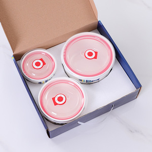 Ceramic Rice Bowl Fresh-keeping Bowl Three-piece Gift <b>Box</b> Gifts Food <b>Storage</b> Container - Product Image 4