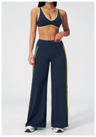 Ensemble 2 pièces pour femme, haut court sans manches, pantalon large taille haute, motif rayé sur le côté, tricoté, respirant, style sportif