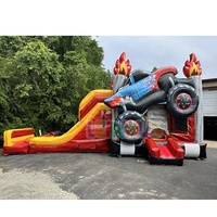 Château gonflable de pompiers avec toboggan, château gonflable de pompiers, combinaison de château gonflable et de toboggan, château gonflable de pompier