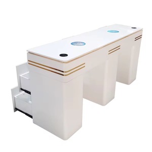 Diseño Profesional Moderno para Salón <span class=keywords><strong>de</strong></span> Uñas, <span class=keywords><strong>Mesa</strong></span> Doble Blanca para Manicura, <span class=keywords><strong>Mesa</strong></span> <span class=keywords><strong>de</strong></span> Madera con Colector <span class=keywords><strong>de</strong></span> Polvo - Product Image 3