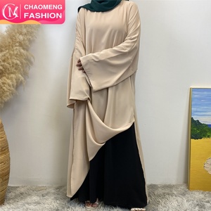 6809+2194# Abaya Manufacturer ChaomengFashion Solid Color Slit Sides Modesty Closed Abaya With Matching <b>Skirt</b> Two Pieces Set - Product Image 1