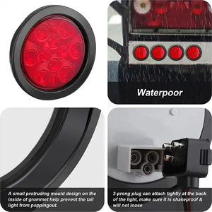 Feu arrière LED rond de 4 pouces étanche avec prise 3 broches STOP/CLIGNOTANT/FEU ARRIÈRE, lampe de recul scellée à montage encastré pour camion et camping-car - Product Image 3