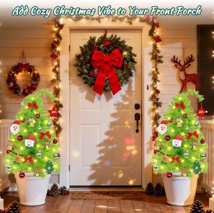 Paquete de 2 Árboles de Navidad Solares, Árbol de Navidad Decorativo para Exteriores de 31.5 Pulgadas, Árboles de Navidad Flexibles con Luces LED y Adornos - Product Image 2