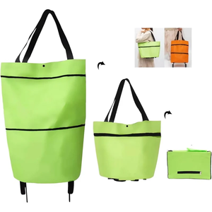 Chariot de courses pliable – 2-en-1 à tirer à la main et en sac à dos, chariot pliable avec roues – Imperméable, chariot d'épicerie portable pour H - Product Image 2