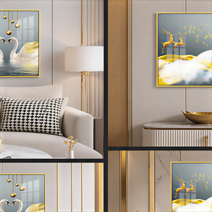 Stampa <span class=keywords><strong>d</strong></span>'Arte Murale con Cervo di Montagna Giallo-Grigio, Albero Dorato e Paesaggio Astratto per Soggiorno, Ufficio, <span class=keywords><strong>Hotel</strong></span>, Interni Moderni - Product Image 2