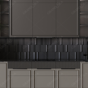 Meuble de <span class=keywords><strong>cuisine</strong></span> résidentiel britannique en panneaux <span class=keywords><strong>Egger</strong></span> noir mat, résistant à l'eau, design personnalisé, îlot en fibre de verre - Product Image 4