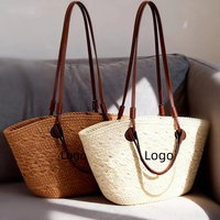 Sac fourre-tout d'été en paille naturelle grande capacité 2026 avec fermeture éclair, élégant, pour femme, plage, trajets quotidiens, décontracté, mode rétro