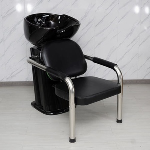Unidad de lavado de cabello para salón de belleza con lavacabezas inclinable de cerámica y asiento ajustable - Product Image 1