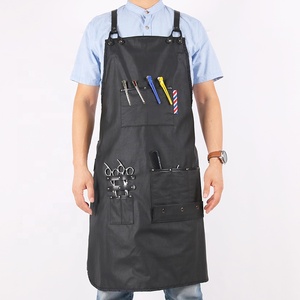 CHANGRONG Custom Black Leather Waterproof Cotton Canvas Beauty Salon <strong>Bib</strong> <strong>Apron</strong> Sleeveless Style with Pockets - Product Image 1