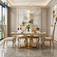 Table à manger en marbre de Foshan, Chine, ensemble de salle à manger de luxe avec 6 chaises, table à manger moderne avec plateau en marbre
