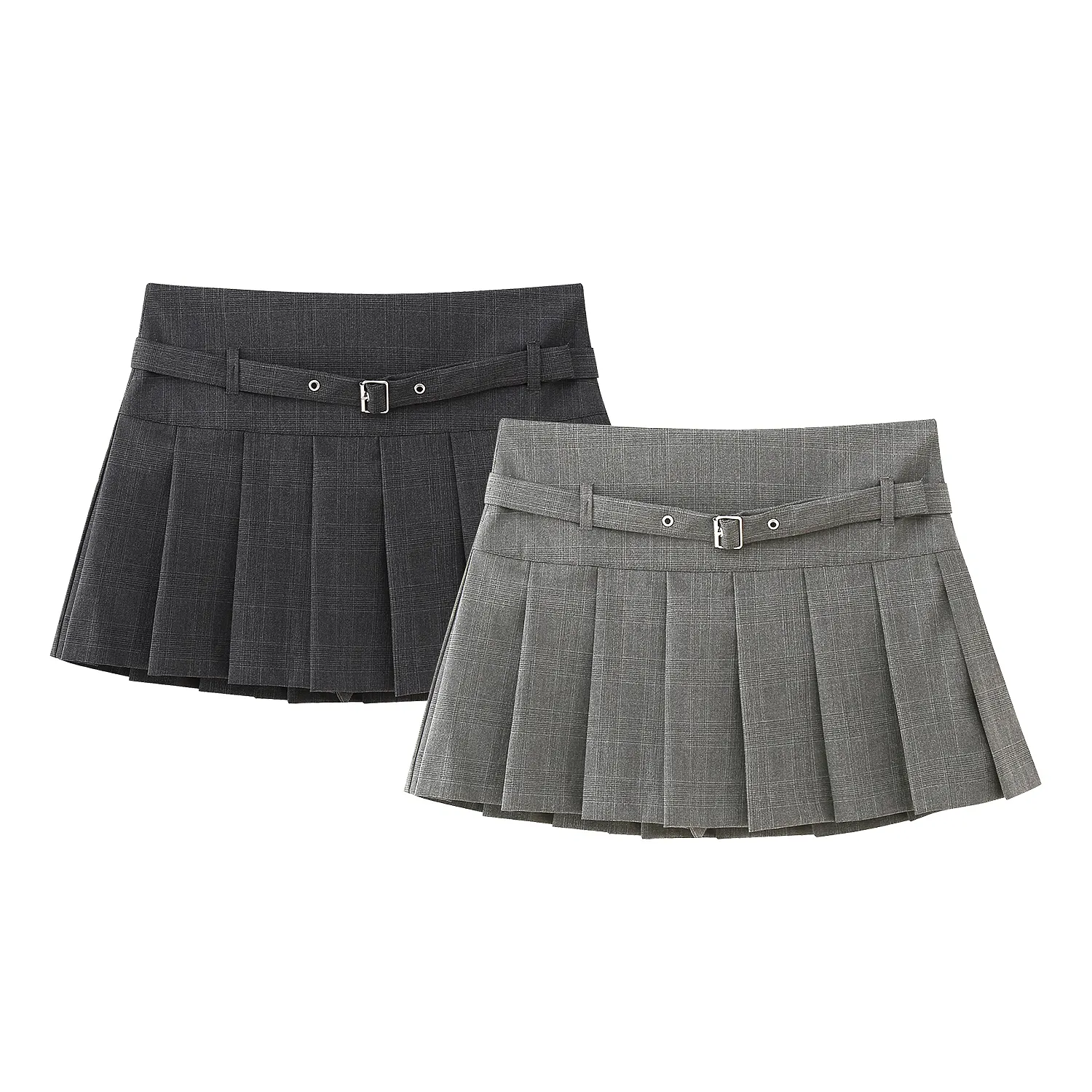 2 colorway plissado faixas xadrez padrão zipper fly verão casual saia shorts para as mulheres