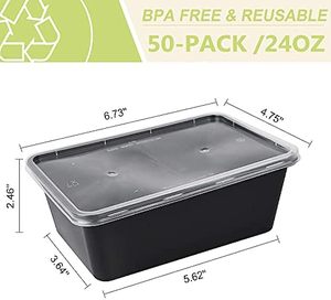 Boîtes de préparation de repas en plastique noires, micro-ondables, résistantes à la congélation, 1 compartiment, sans BPA, boîtes à lunch bento, 38 oz, boîtes de conservation de la fraîcheur - Product Image 3