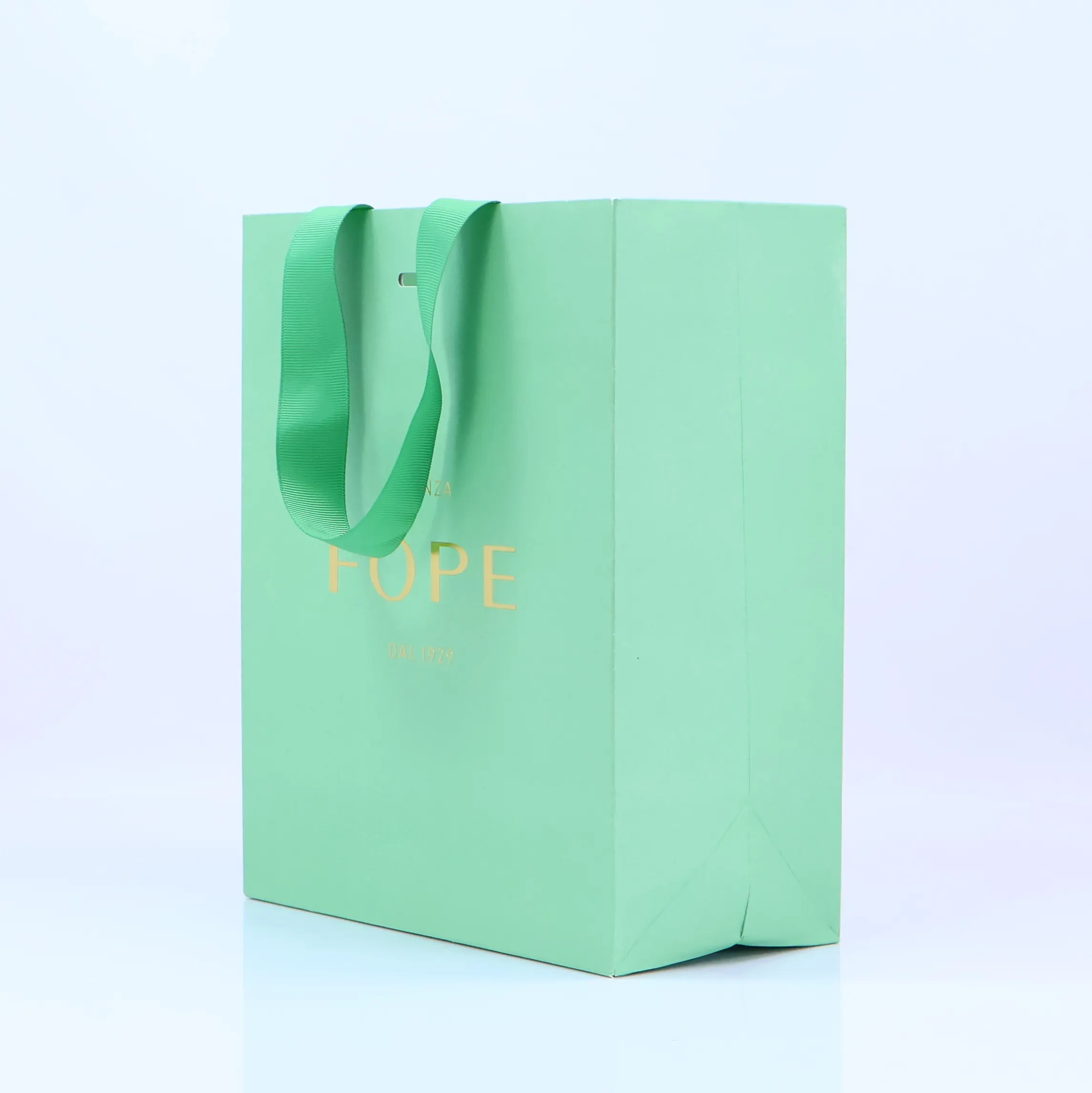 custom luxury boutique collection gift packaging green Luxury Recycled grosgrain ribbon Business small Shopping paper Bag