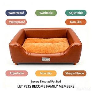 Orthopedic Elevated Dog <b>Bed</b> <b>For</b> Joint Relief Solid Wood <b>Frame</b> Waterproof Leather <b>Raised</b> Pet <b>Bed</b> <b>For</b> Senior Dogs - Product Image 1