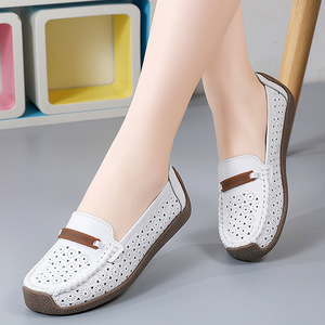 Scarpe Casual da <span class=keywords><strong>Donna</strong></span> Taglie Forti, <span class=keywords><strong>Mocassini</strong></span> Perforati Autunnali Slip-On, Soletta Morbida in PU, Suola in Gomma Confortevole, Vera Pelle - Product Image 4