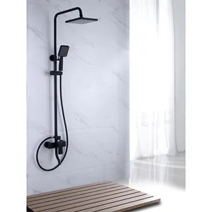 DQOK高品質3機能壁掛け黒真鍮バスルームレインシャワーミキサー滝シャワーセット