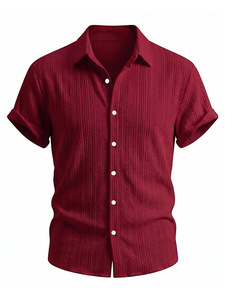 เสื้อเชิ้ตแขนสั้นผู้ชายลายทางสีดำ ผ้าแจ็คการ์ด ปกคอปกติดกระดุม สไตล์ลำลองสำหรับฤดูร้อน - Product Image 2