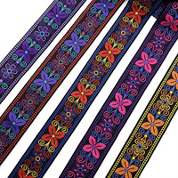 Ruban tissé jacquard floral ethnique personnalisé en polyester pour sacs à main, sangles de guitare et accessoires vestimentaires