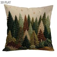 Housse de coussin brodée Kongyu Home Textiles, motif forêt, pin, lune, étoile, décoration rustique
