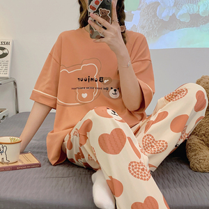Conjuntos de <span class=keywords><strong>Pj</strong></span> de algodón de manga corta para mujer adulta, suave y bonita ropa de dormir, proveedores, Pijamas, conjunto de Pijama para mujer, Pijamas de verano - Product Image 3