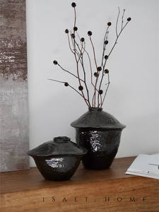 Jarrón de Cerámica Estilo Wabi-Sabi, Tamaño Pequeño 17cm, Estilo Chino Vintage, Jarra de Cerámica <span class=keywords><strong>con</strong></span> Pequeñas Imperfecciones, <span class=keywords><strong>Ramas</strong></span> de Palma <span class=keywords><strong>Secas</strong></span> - Product Image 4