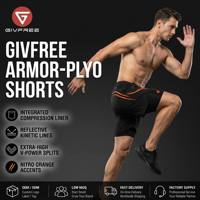 Shorts d'entraînement GIVFREE Armor-Plyo pour hommes avec doublure de compression intégrée, lignes cinétiques réfléchissantes, V-Power Split, élastique mi-long pour la gym
