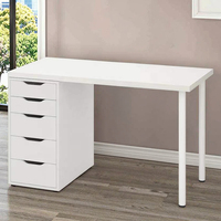 Bureau d'étude simple et pratique avec 5 tiroirs, bureau d'ordinateur moderne de style nordique blanc, bureau à domicile, petit poste de travail personnalisé, surface en bois