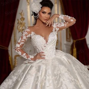 NDB10418 Modern Plus Size Mother of Bride Wedding Dress Bride Ball Gowns Luxury <b>Bridal</b> Lace Long <b>Sleeves</b> Princess V Neck Sexy - Product Image 3