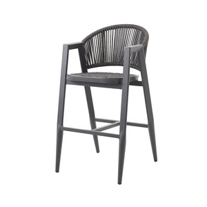 Juego de Bar bistró tejido de cuerda gris oscuro muebles de hotel de lujo con carbón de mesa de metal de aluminio para uso en bar o restaurante - Product Image 3