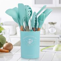 Poignées Ensemble d'ustensiles Accessoires de cuisine Outils de cuisine Ustensiles de cuisine Spatule Cuisine avec bois Vente en gros Silicone 12 Pcs en 1