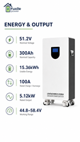 Sistema de Almacenamiento de Energía Solar Fuera de la Red para el Hogar, Batería LiFePO4 con Ruedas, 51.2V 300Ah 15.36kWh, Admite 16 Conexiones en Paralelo