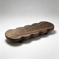 Plateau de service ovale en bois, plateau décoratif en bois à bords ondulés, plateau long surélevé, porte-savon en bois