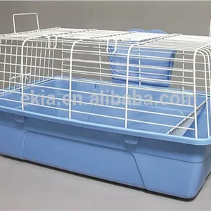 Ekia Pet White Steel And Blue Plastic Bottom Small Animal Cage For Rabbit