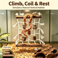 Filet d'escalade suspendu en kapok tressé pour reptiles, avec cadre en bois naturel et bordure à pompons, pour l'enrichissement tridimensionnel des serpents, geckos et lézards