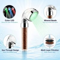 7 couleurs Flash changeant LED pierre minérale salle de bain 2 en 1 pommeau de douche