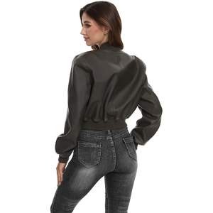 Fahsyee Manteaux d'hiver pour femmes Blouson bombardier en similicuir noir avec col en peau de mouton et capuche Moto Biker PU Outwear - Product Image 1