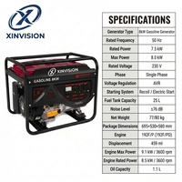 Générateur à essence 8 kW monophasé 230 V 50 Hz 192F/PD, moteur 459 cm³, démarrage électrique, groupe électrogène à essence avec AVR, alternateur 100 % cuivre