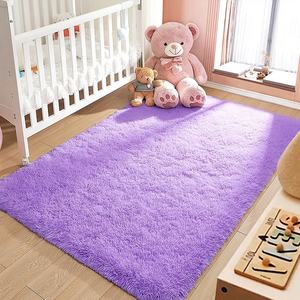 Tapis en fourrure artificielle moelleux et doux, à poils longs et shaggy, de couleur violette, prix d'usine, pour salon - Product Image 2