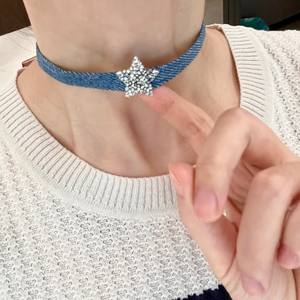 Collier ras du cou en strass cristal étoile pour femme, style denim, tendance, usage quotidien, serti clos, 2025 - Product Image 2