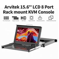 KVM Konsol Rak 1U Arvitek Monitor LCD 15.6 inci 8-Port untuk Kabel Keyboard Touchpad Cocok untuk Kedalaman Rak 23.6-31.5 inci Full HD
